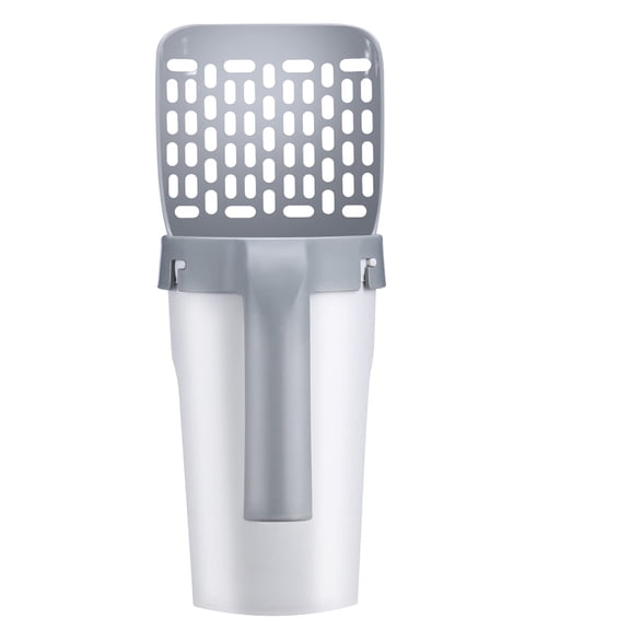 Cat Litter Scoop with Waste Caddy, 2 in 1 Detachable Sifter and Trash Box System, One Handed Operation Kitty Poop Scooper for Easy Cleaning, Includes 90 Refill Bags, Ideal for Cats and Kittens, Gray