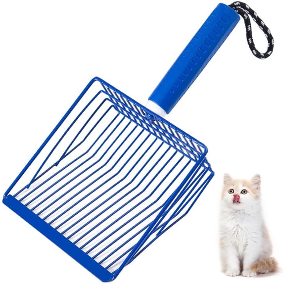 Cat Litter Scooper, 2-in-1 Detachable Metal Scoop with Ergonomic Handle, Bar Grid Shape for Efficient Cleaning, Suspendable Cord for Easy Storage for Cat Litter Box, Blue