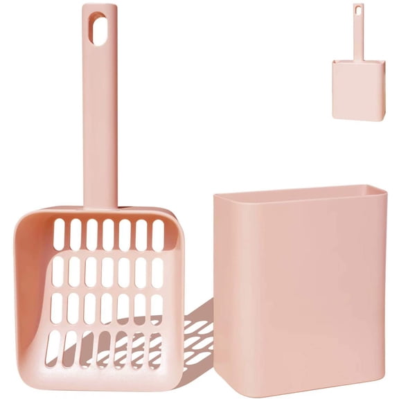 Cat Litter Scooper with Caddy Holder, Cat Scooper for Litter Box with Stand, A Nice Addition to cat Litter Tray Box, Store The cat Litter Scoop When not in use, Modern, Durable and Cute -Light Pink