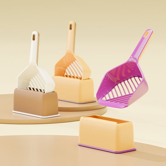 Cat Litter Scooper with Holder Base, Hanging Design Cat Litter Scoop for Clumping Crystal Tofu Multi Cat Litter, Litter Box Tool for Indoor Pet Cat Supplies