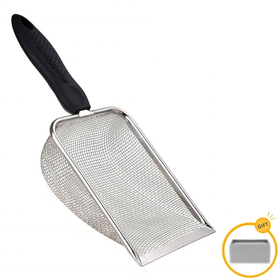 Cat Litter Scooper with Holder, Sturdy Litter Cleaner Corner Shovel, Stainless Steel Mesh Litter Scoop, Easy to Clean and Storage, Non-Slip Handle, Suitable for All Cat Litter Box Accessories