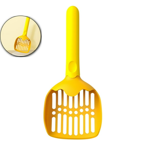Cat Litter Shovel with Fine 7-8mm Holes for Clumping Litter, Durable Plastic Scoop with Hanging Hole, Yellow, 26x11cm