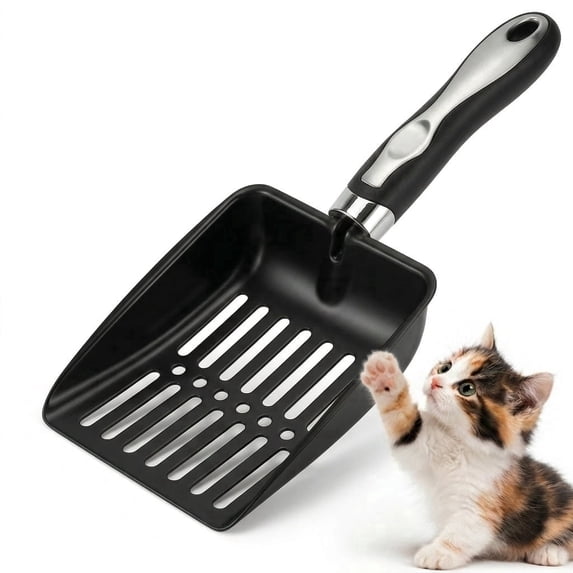 Cat Litter Scoop, Heavy Duty Metal Litter Scoop, Stainless Steel Scoop for Cats, Black