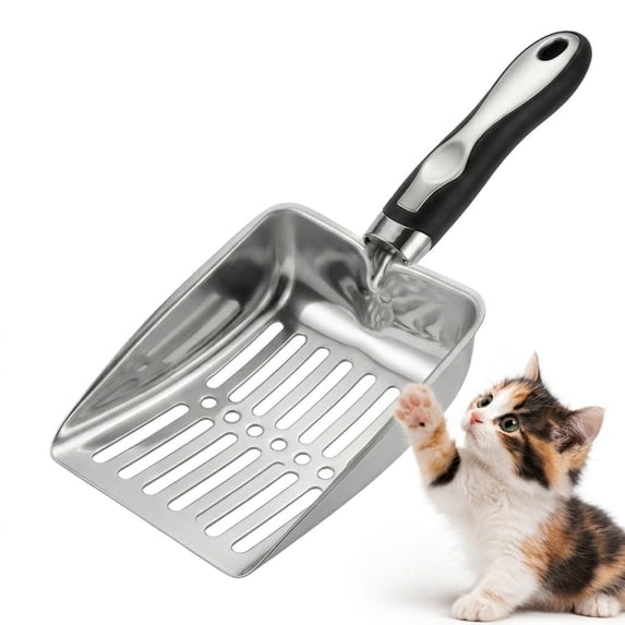 Cat Litter Scoop, Heavy Duty Metal Litter Scoop, Stainless Steel Scoop for Cats, Silver