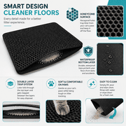 Cat Litter Trapping Mat, Honeycomb Double Layer Design, Urine and Water Proof Material, Scatter Control, Less Waste Easier to Clean, Washable Black