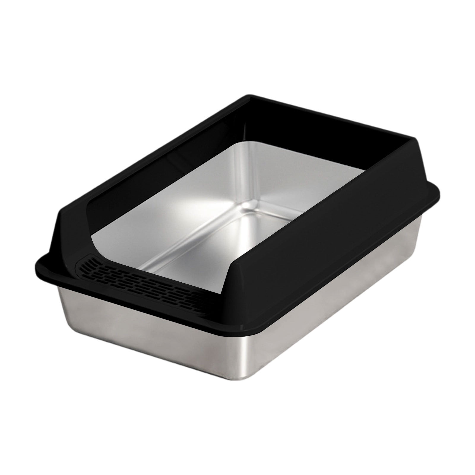Cat Litter Tray - 15 Inch Litter Box for Easy Cleaning, Comfortable with Non Slip Function, Kitten Toilet for Cats Kittens Home Apartment Daily Indoor Use Hygiene and Training Stainless Steel Black