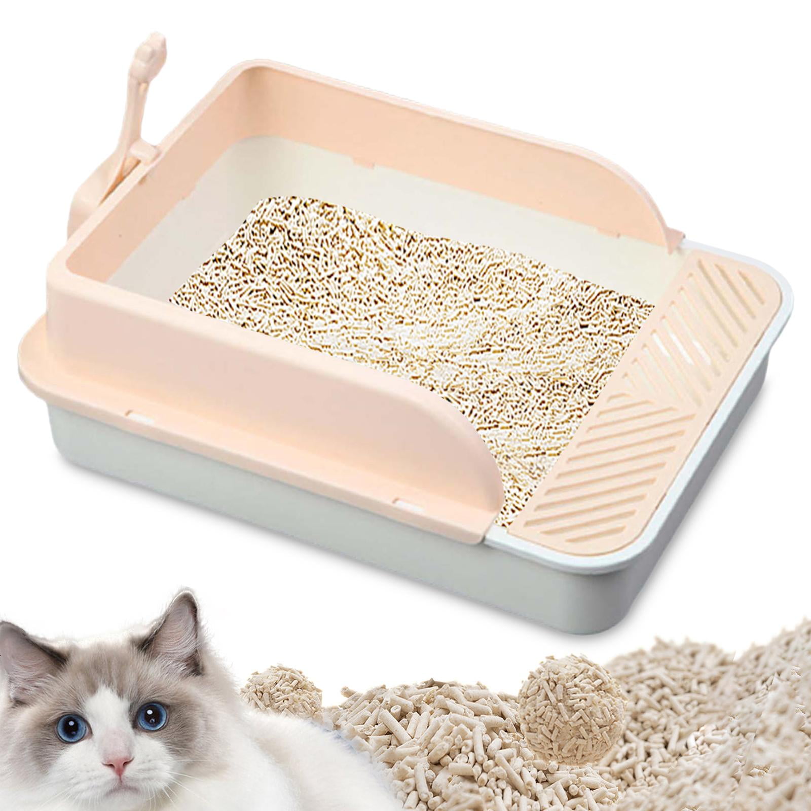 Cat Litter Tray Kitty Litter Pan Cat Sand Box Semi Enclosed Open Top Pet Kitten Toilet for Small Animals Easy to Clean, No Odor White and Pink XL
