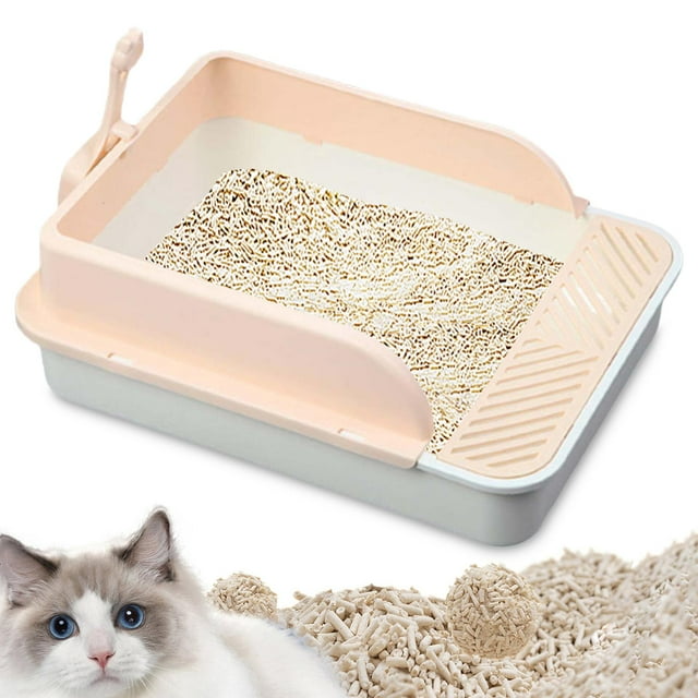 Cat Litter Tray Kitty Litter Pan Cat Sand Box Semi Enclosed Open Top