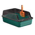 thumbnail image 1 of Cat Litter Tray Open Top High Sides Semi Enclosed Space Saving Sturdy Dark Green, 1 of 8