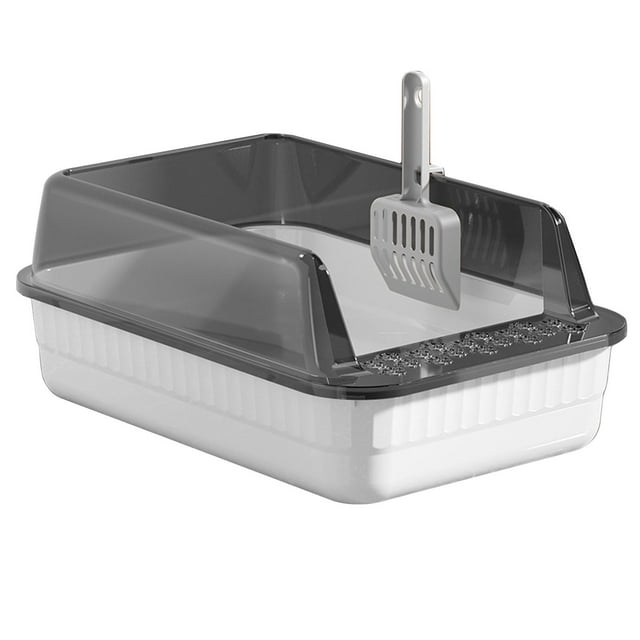Cat Litter Tray Open Top High Sides Semi Enclosed Space Saving Sturdy
