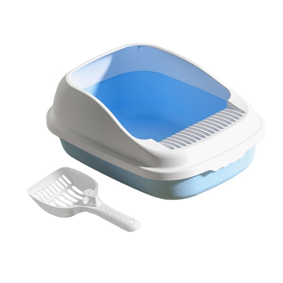 Cat Litter Tray Semi Enclosed Sturdy Convenient Assemble Open Top Blue