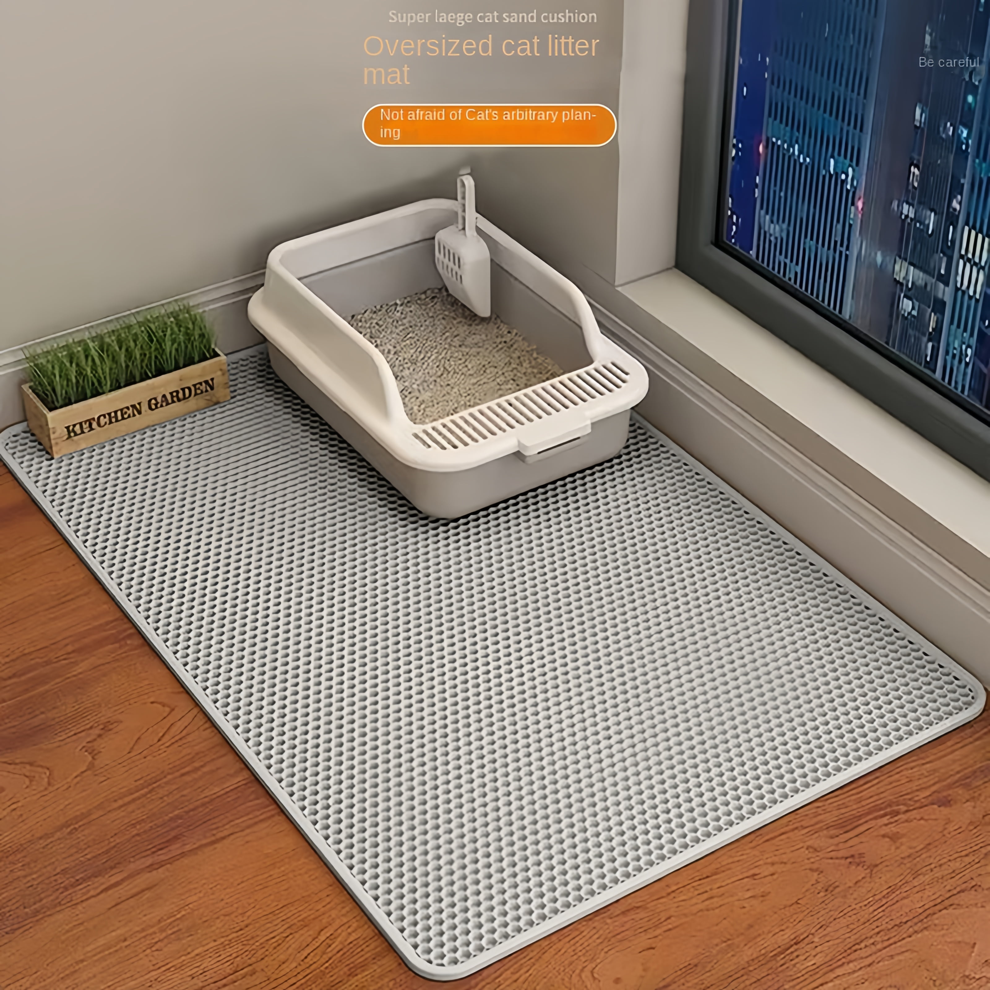 Buffalo Plaid Pet Feeding Mat - Non-Slip Rubber Mat For Dog & Cat Bowls, 18x12 Inches, Orange Charcoal