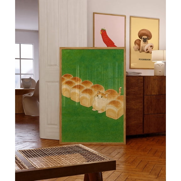 Cat Loaf Bread Wall Art Print, Unframed Paper Poster 16x20in
