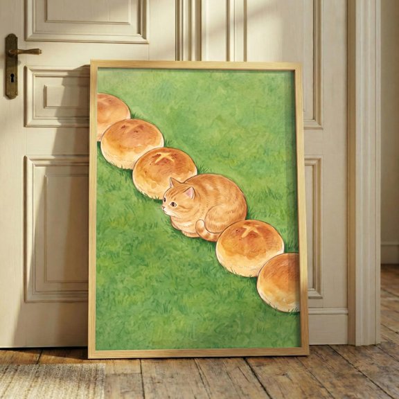 Cat Loaf Poster, Orange Cat Bread, Pet, Quirky Kitchen, Cute Animal, Cat Lover for Kitchen and Dining Room Gallery Display