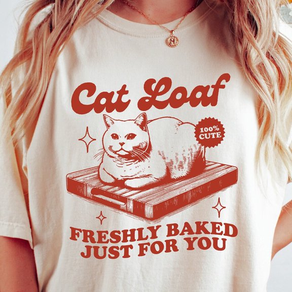 Cat Loaf Tshirt, Funny Cat Shirt, Trendy Retro Tshirts, Cat Lover Graphic Tees, Cat Lover Gift, Cat Mom Tees WHITE Unisex S-5XL Hot Trending Shirt, Vintage Birthday Gift