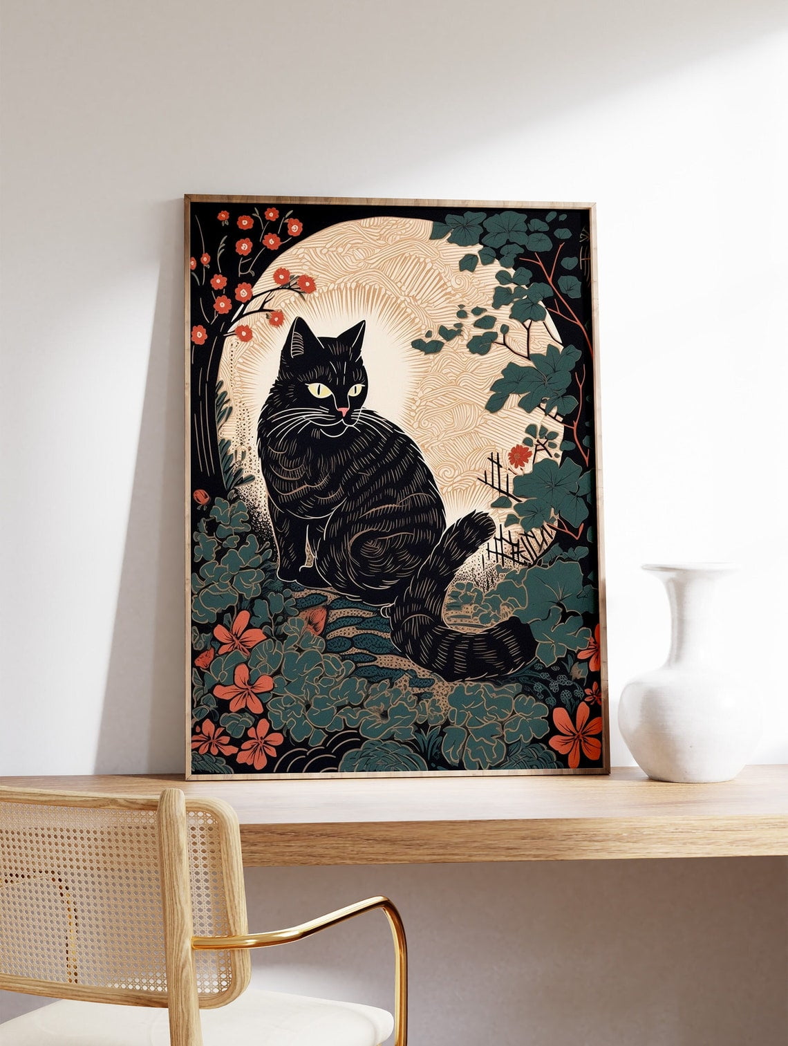 Cat Lost Tail Vintage Japanese Animal Illustration Feline Lover Art ...