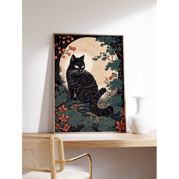 Cat Lost Tail Vintage Japanese Animal Illustration Feline Lover Art, Unframed Paper Poster 8x10in