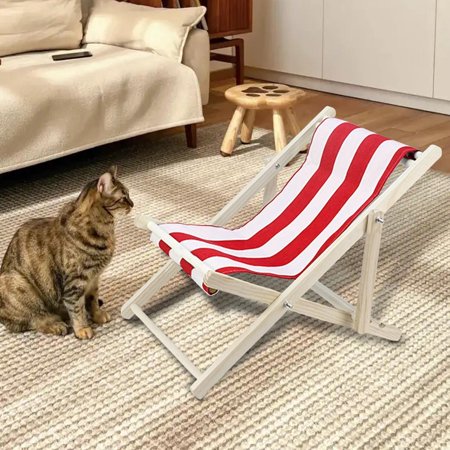 Cat Lounge Chair Pet Cot Furniture Adjustable Large Resting Floor Standing Cats Raised Bed Cat Hammock Bed for Small Animal Bunny Small Dogs Red