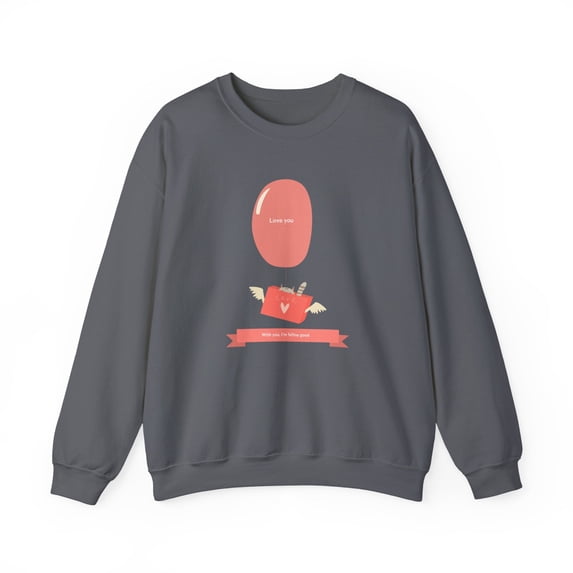 Cat Love Balloon Sweatshirt, Love Sweatshirt, Cat Sweatshirt, Valentine's Day Sweatshirt, 50/50 Cotton-Poly Animal Sweatshirt 129