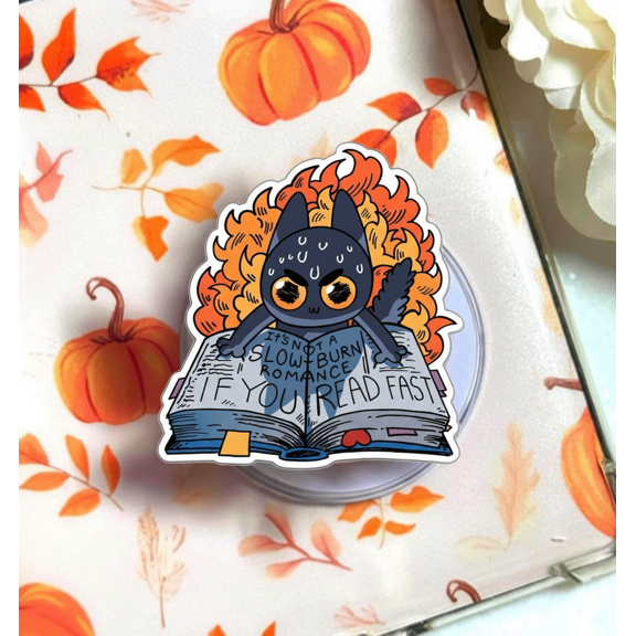 Cat Love Book Aesthetic Phone Grip, Cute Reading Lover Pop Grip, Romantic Bookish Style Phone Holder, Gift for Book Lovers & Readers