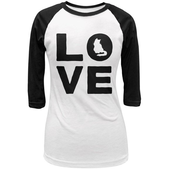 Cat Love Juniors 3/4 Sleeve Raglan T Shirt White-Black MD