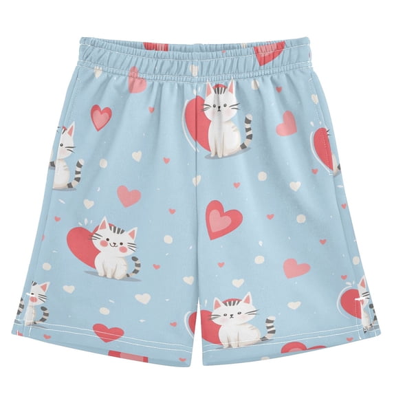 Cat Love Pattern Athletic Shorts Breathable with Comfort Fit Drawstring Casual Sweatshorts X-Small