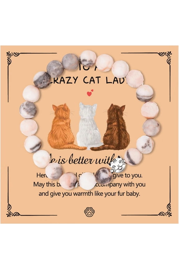 Cat Lover Beaded Bracelet Stretch Adjustable Womens Bracelets Trendy Gifts for Her Birthday Christmas Cute Cat Charm Jewelry