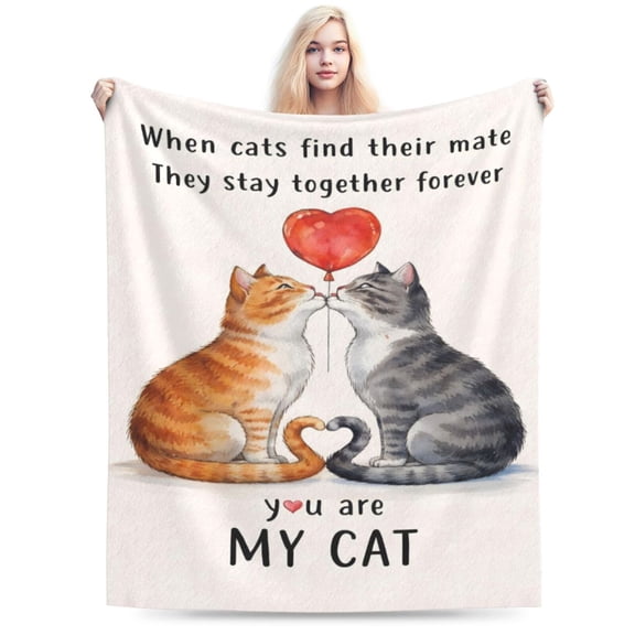 Cat Lover Blanket Gift Romantic Cat Couple Throw Blanket Cozy Soft Home Decor Meaningful Love Gift for Cat Lovers 50x40