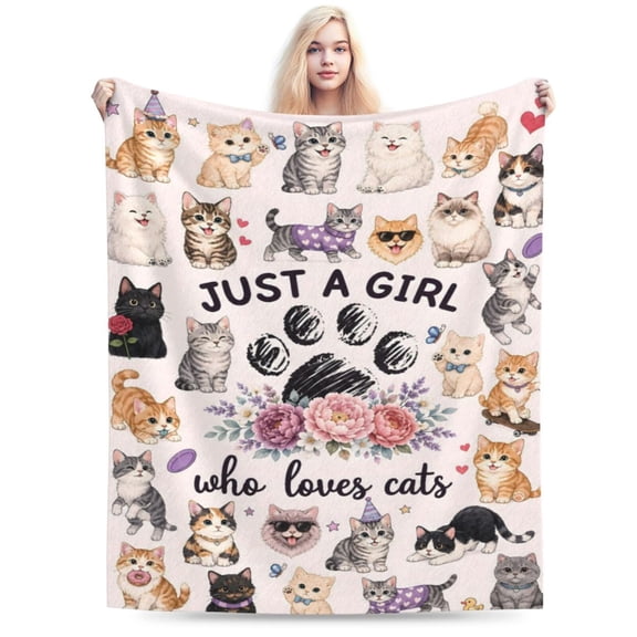 Cat Lover Blanket Gift Throw Blanket Cozy Soft Home Decor Gift for Women Cute Kitten Pattern Blanket 50x40