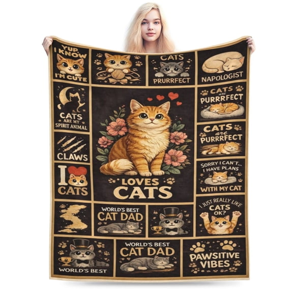 Cat Lover Blanket Gift Throw Blanket Cute Cat Pattern Blanket Cozy Soft Home Decor Gift for Cat Dad and Cat Lovers 50x40