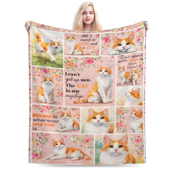 Cat Lover Blanket Gift Throw Blanket Cute Cat Pattern Blanket Cozy Soft Home Decor Gift for Cat Moms 50x40