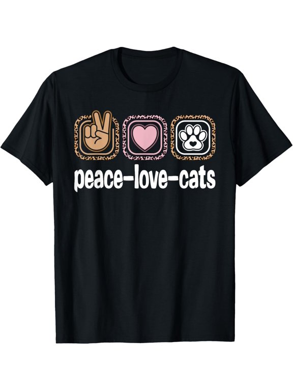 Cat Lover Cat Leopard Print Women Girls Kids Peace Love Cats T-Shirt