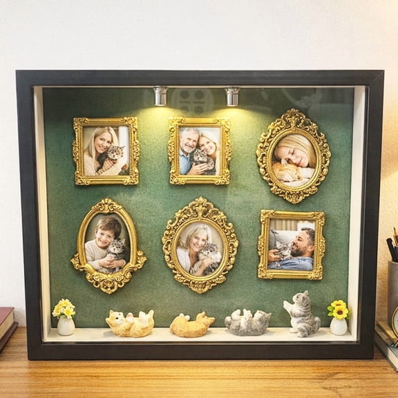 Cat Lover DIY Mini Shadow Box Frame Kit • 3D Kitty Silhouettes Resin & Wood • 10x10 cm Desk or Wall Display • Photo Holder Gift Craft Set