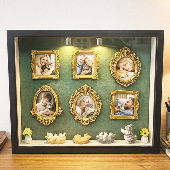 Cat Lover DIY Mini Shadow Box Frame Kit • 3D Kitty Silhouettes Resin & Wood • 10x10 cm Desk or Wall Display • Photo Holder Gift Craft Set