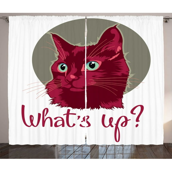 Ambesonne Saying Curtains 2 Panel Set, Love Words Cat Kitten, 108" x 84", Red Grey White