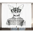 thumbnail image 1 of Ambesonne Black White Curtains 2 Panel Set, Hipster New Age Cat, 108" x 90", Black White, 1 of 3