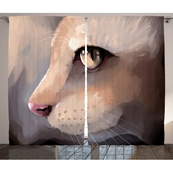 Ambesonne Cream Curtains 2 Panel Set, Portrait Kitty Cat Meow, 108" x 84", Cream