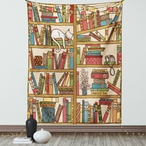 Cat Lover Decor Wall Hanging Tapestry, Nerd Book Lover Kitty Sleeping Over Bookshelf in Library Academics Feline Cosy Boho Design, Bedroom Living Room Dorm Accessories, 40 X 60 Inches, by Ambesonne