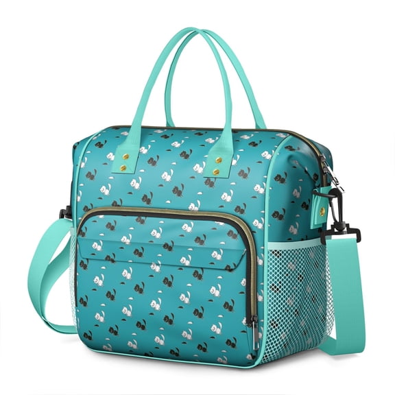 Cat Lover Dual Compartment Lunch Box – Leakproof Insulated Cooler Tote with Funny Paw and Cat Prints, Adjustable Strap for Work, Picnic, or Travel