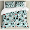 thumbnail image 1 of Cat Lover Duvet Cover Set King Size, Black and White Cats in Love Meow Print among Hearts Daydreaming Kitties Cat Ears, Decorative 3 Piece Bedding Set with 2 Pillow Shams, Multicolor, by Ambesonne, 1 of 3