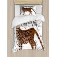 thumbnail image 1 of Cat Lover Duvet Cover Set, Kitty Looks Like a Tiger with Spotted Fur and Meow Typography Pets Theme, Decorative 2 Piece Bedding Set with 1 Pillow Shams, Twin Size, Cinnamon and Brown, by Ambesonne, 1 of 3