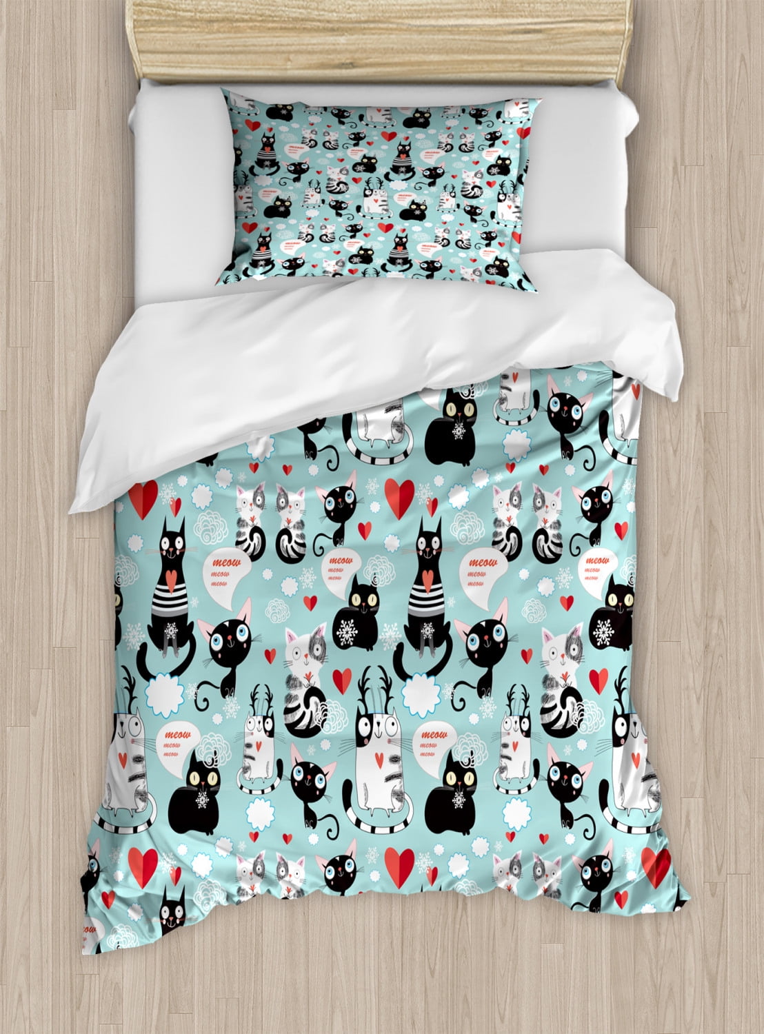 Twin Size Multicolor Cat Print Duvet Cover Set