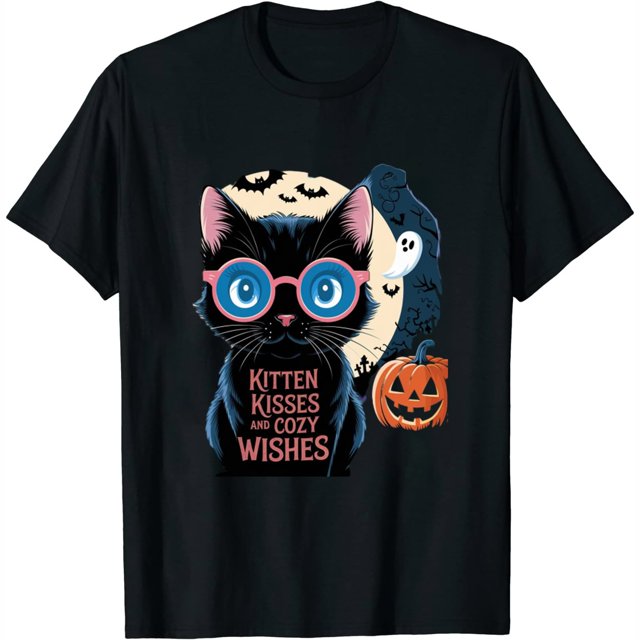 Cat Lover Gifts Kitten Kisses and Cozy Wishes Retro Halloween Costume T
