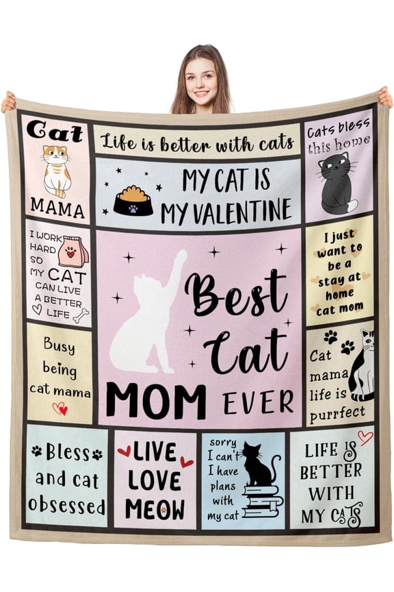 Cat Lover Gifts for Women, Cat Mom Gifts Blanket 50x60, Gifts for Cat Lovers for Women, Cat Gifts for Women, Cute Christmas Cat Blanket, Cate Lady Gifts, for Cat Lovers, Cat Themed Gifts