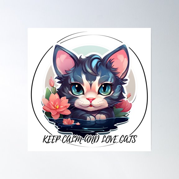 Cat Lover Keep Clam And Love Cats Poster Wall Art, Modern Wall Decor, 24x24 UNFRAMED