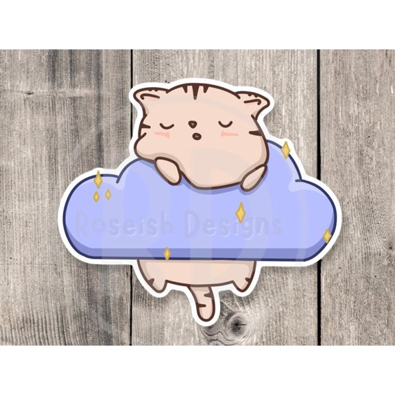 Cat Lover Kitty Cat Sleeping Clouds Cat Mom Sticker