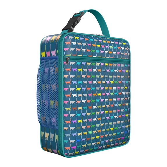 Cat Lover Lunch Bag, Vintage Watercolor Cat Illustration with Moon Artwork, Hand-Drawn Cat Pattern, Insulated Bento Tote for Women, Men, School, Travel