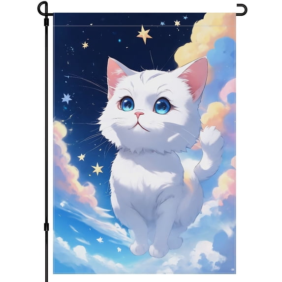Cat Lover Outdoor Garden Flag Fluffy Cat Cartoon Style Colorful Washable Flags 28x40 Inches - Double-Colored Kitchen Decorative Setbathroom Hand Camper Decorations for House Garden