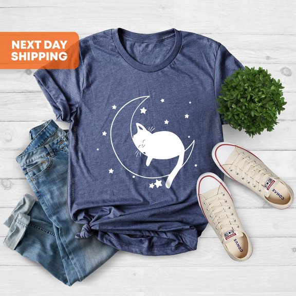 Cat Lover Shirt, Cat Tshirt, Cat Mom Shirt, Cat Lovers, Cute Kitten Shirt, Sleeping Cat, Cat Moon, Animal Lover Gift,Lazy Cat Shirt All Size S-5Xl