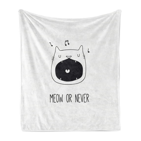 Cat Lover Soft Flannel Fleece Blanket, Meow or Never Word Singing Kitten Fangs Music to Ears Cat Me if You can, Cozy Plush for Indoor and Outdoor Use, 50" x 60", Dark Chestnut Brown, by Ambesonne